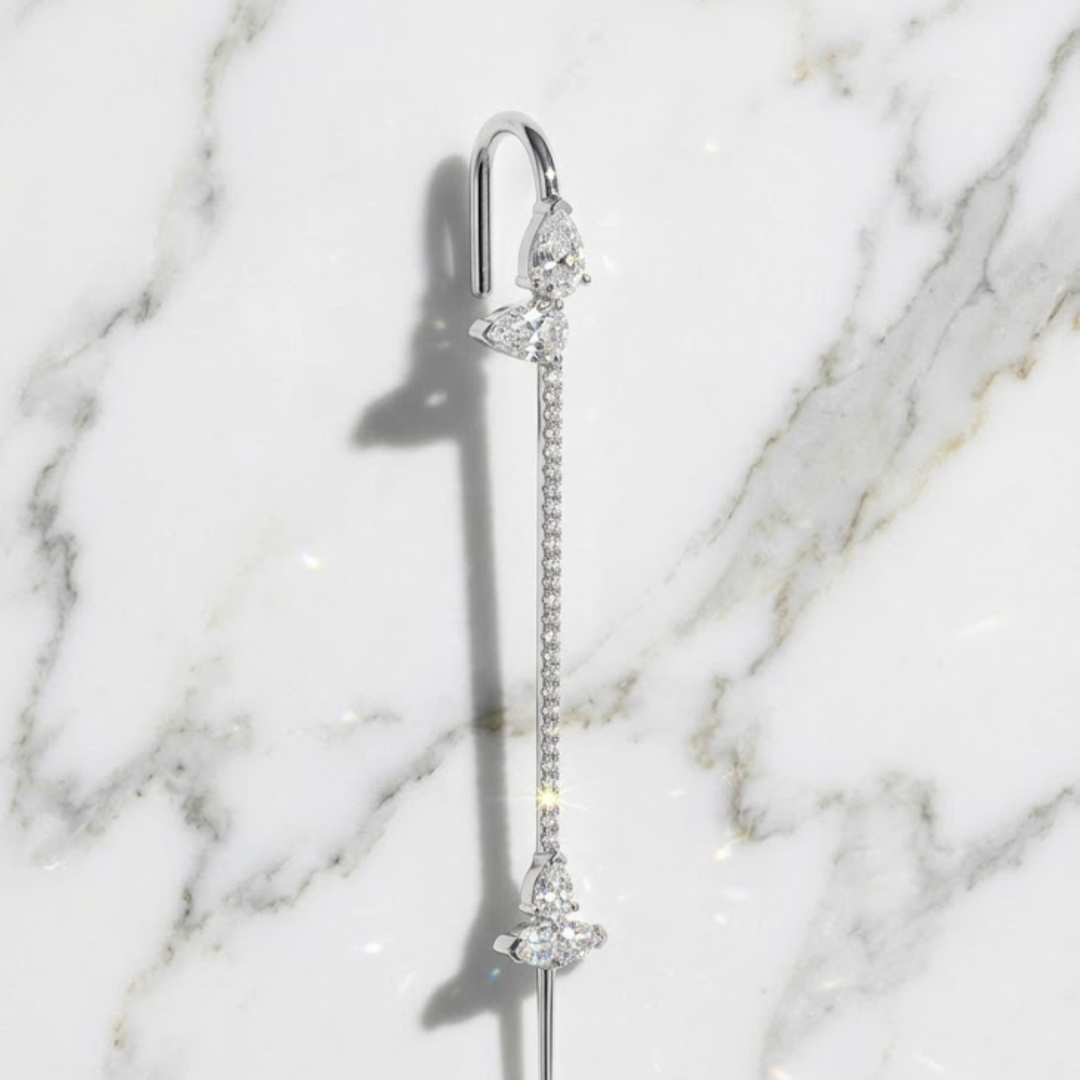 1.20 CT Pear Cut Diamond Ear Cuff Earring, Lab Grown Diamond, 14K Solid Gold, No Piercing Ear Accessory, Statement Jewelry