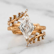 2.10 CT Lozenge Lab Grown Diamond Ring Set, Nature Inspired Engagement Ring, 14K Solid Gold