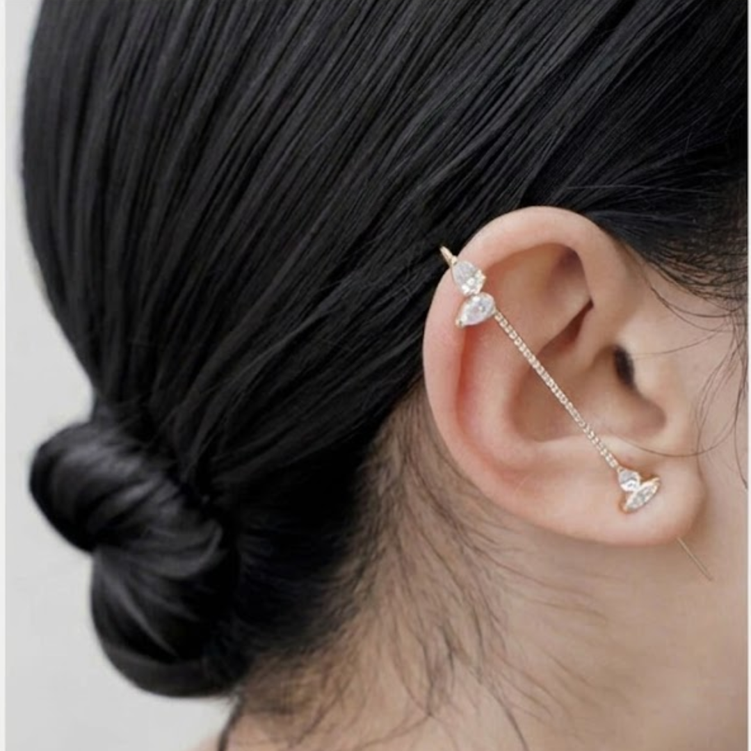 1.20 CT Pear Cut Diamond Ear Cuff Earring, Lab Grown Diamond, 14K Solid Gold, No Piercing Ear Accessory, Statement Jewelry