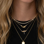 Load image into Gallery viewer, Lab Grown Tanzanite &amp; Blue Topaz Dragonfly Necklace, Gold Filled, Nature Inspired, Dainty Fine Jewelry, Gift for Her, Boho Jewelry