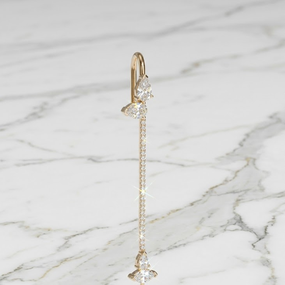 1.20 CT Pear Cut Diamond Ear Cuff Earring, Lab Grown Diamond, 14K Solid Gold, No Piercing Ear Accessory, Statement Jewelry