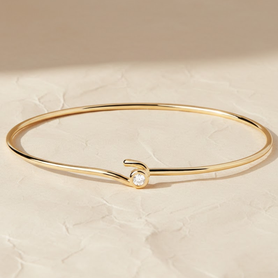 Diamond Cuff Bracelet,14K Solid Gold, Wave Bezel Setting, Modern Open Bangle, Certified Fine Jewelry, Anniversary Gift, Daily Wear