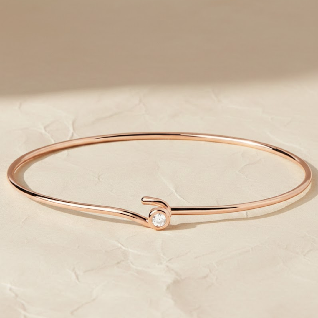 Diamond Cuff Bracelet,14K Solid Gold, Wave Bezel Setting, Modern Open Bangle, Certified Fine Jewelry, Anniversary Gift, Daily Wear