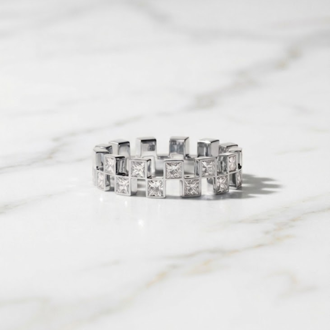 14K Solid Gold Princess Cut Diamond Eternity Band, Lab-Grown IGI Certified