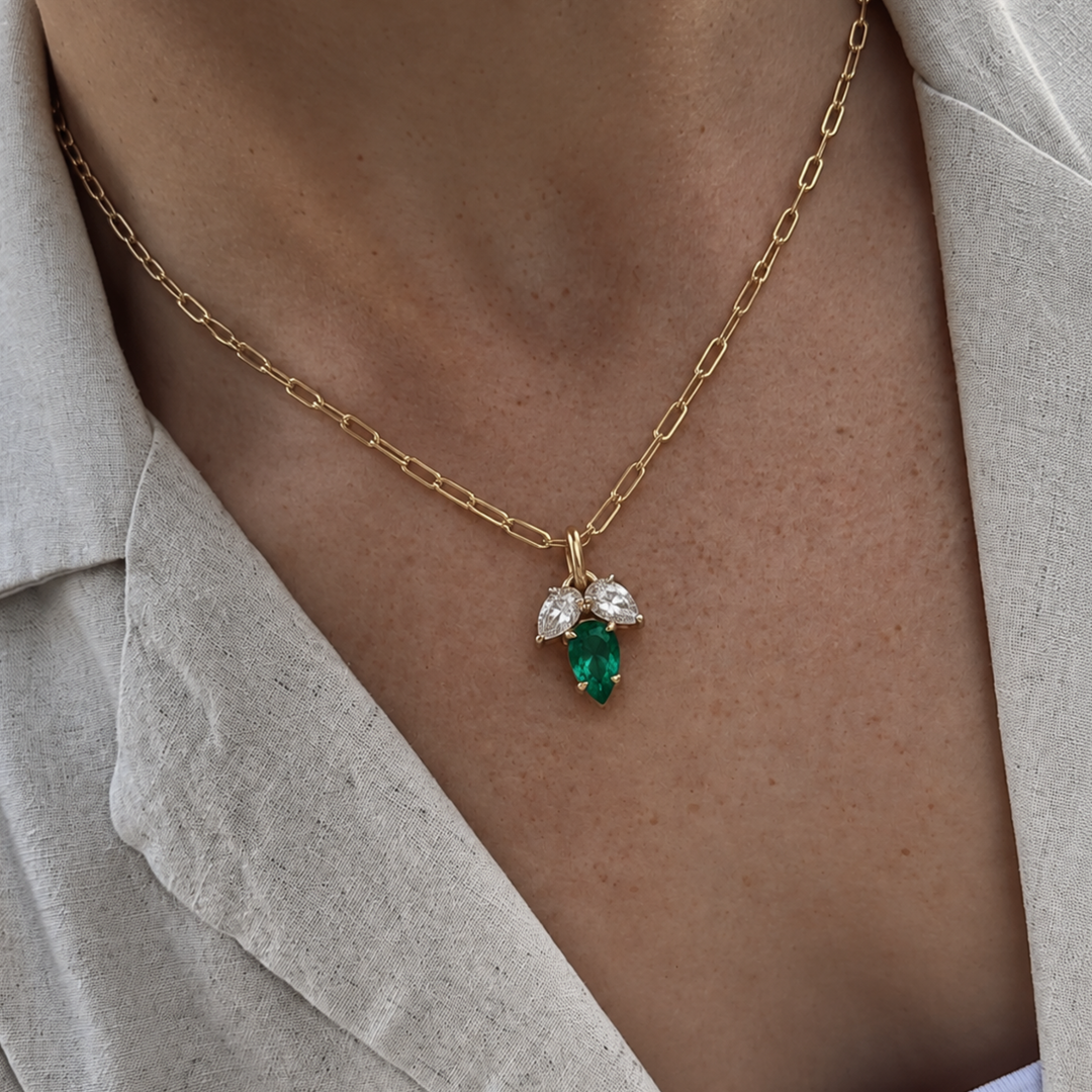GIA Certified Natural Diamond & Emerald Leaf Necklace | 18K Solid Gold