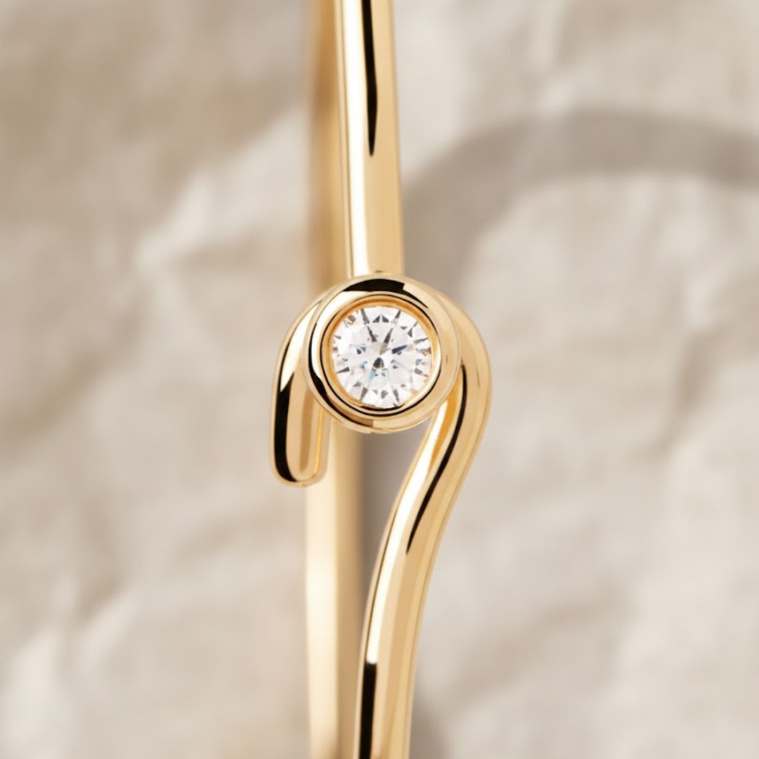 Diamond Cuff Bracelet,14K Solid Gold, Wave Bezel Setting, Modern Open Bangle, Certified Fine Jewelry, Anniversary Gift, Daily Wear