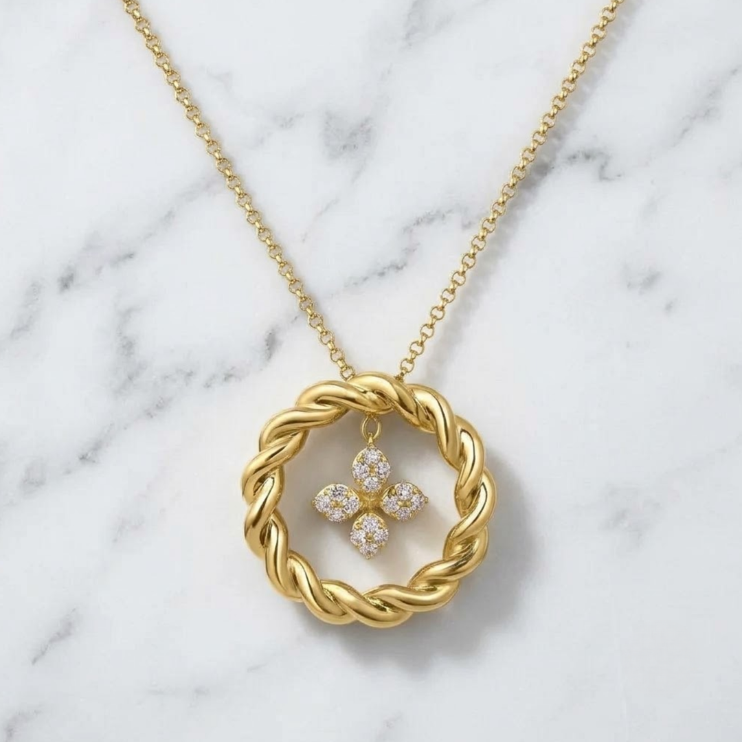 GIA Certified Natural Diamond Clover Rope Necklace | 18K Solid Gold