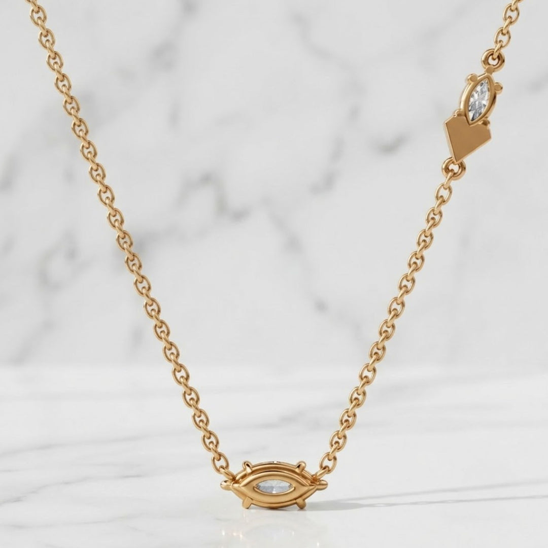 Marquise Cut Solitaire Pendant Necklace / Diamond Gold Necklace / Solid Gold Necklace