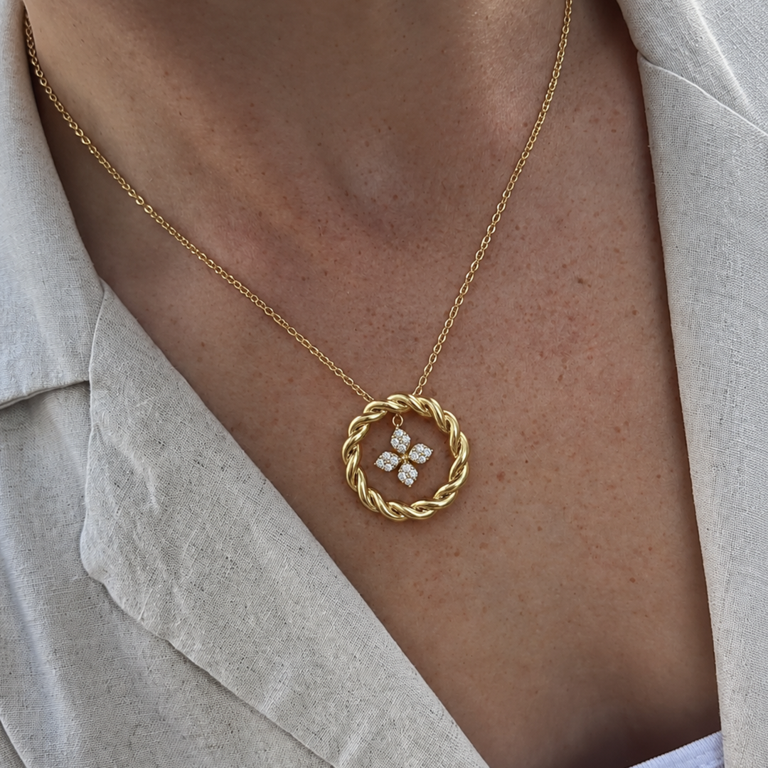 GIA Certified Natural Diamond Clover Rope Necklace | 18K Solid Gold