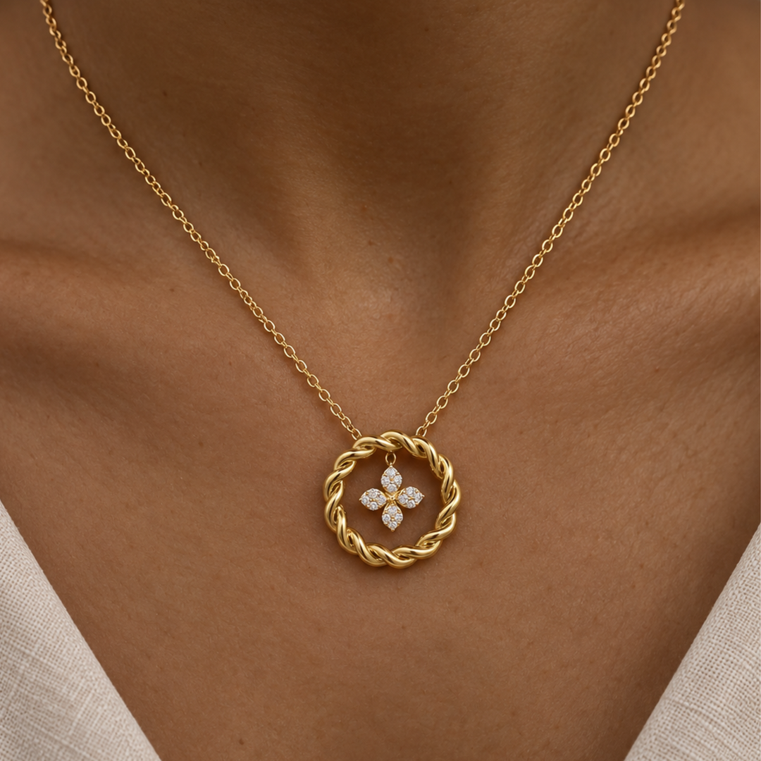 GIA Certified Natural Diamond Clover Rope Necklace | 18K Solid Gold
