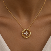 GIA Certified Natural Diamond Clover Rope Necklace | 18K Solid Gold