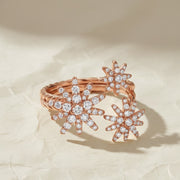 Diamond Floral Design Ring, Minimalist Triple Flower Open Diamond Ring in Gold, Floral Cluster Cuff Ring, Adjustable Fine Jewelry, Gift Ring