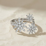 Load image into Gallery viewer, Diamond Floral Design Ring, Minimalist Triple Flower Open Diamond Ring in Gold, Floral Cluster Cuff Ring, Adjustable Fine Jewelry, Gift Ring