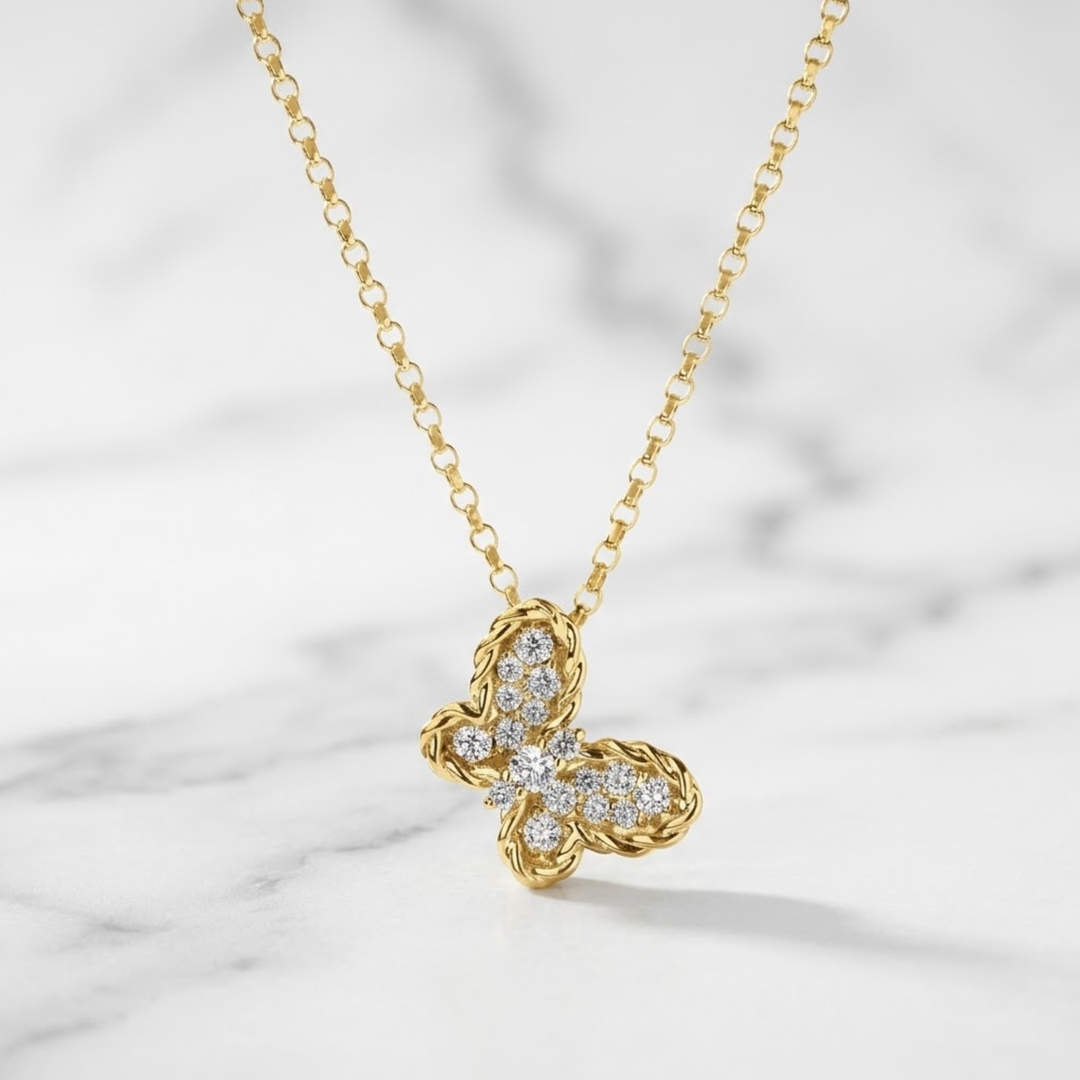 0.18 CT GIA certified Natural Diamond Butterfly Pendant 18K Solid Gold