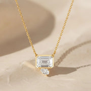 Bezel Set Emerald Cut Lab Grown Diamond Pendant Necklace: 14k Gold, IGI Certified Jwalin Jewels