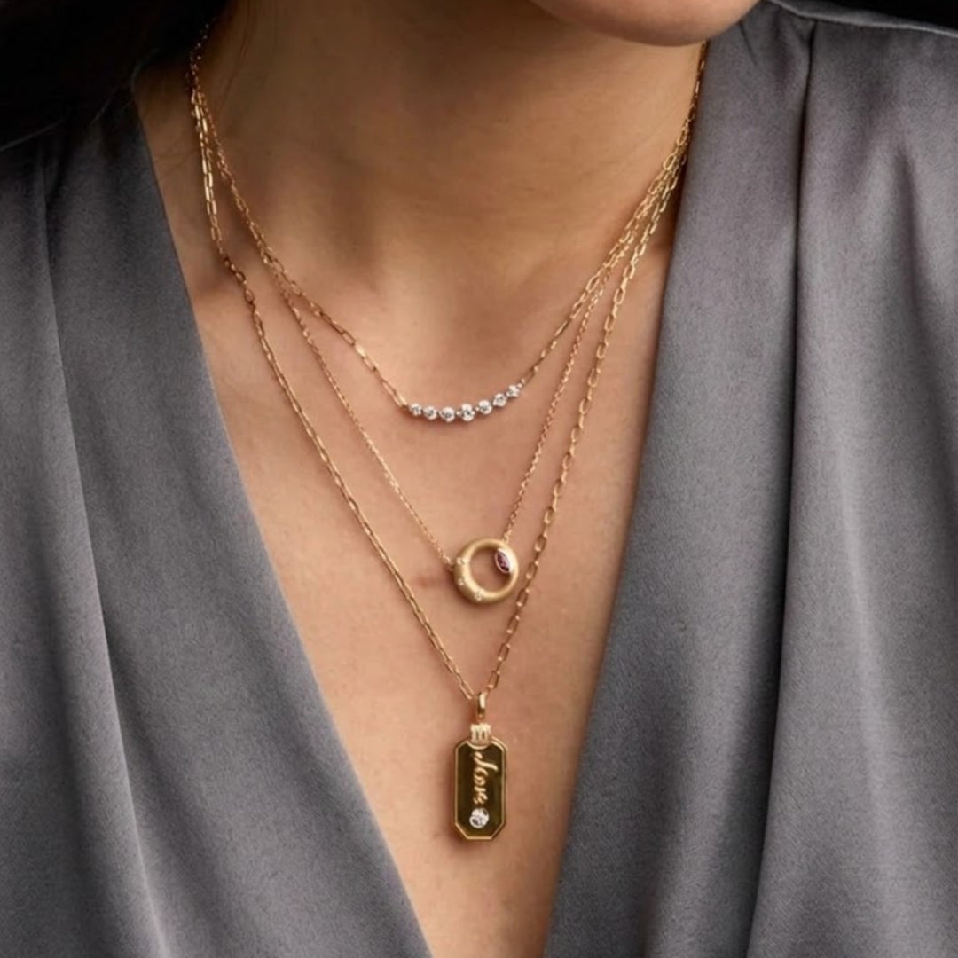 14k Solid Gold Diamond Mom Pendant, Personalized Dog Tag Necklace