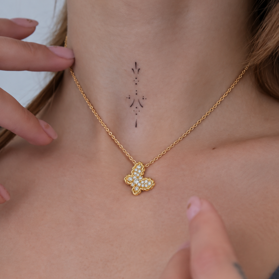 0.18 CT GIA certified Natural Diamond Butterfly Pendant 18K Solid Gold