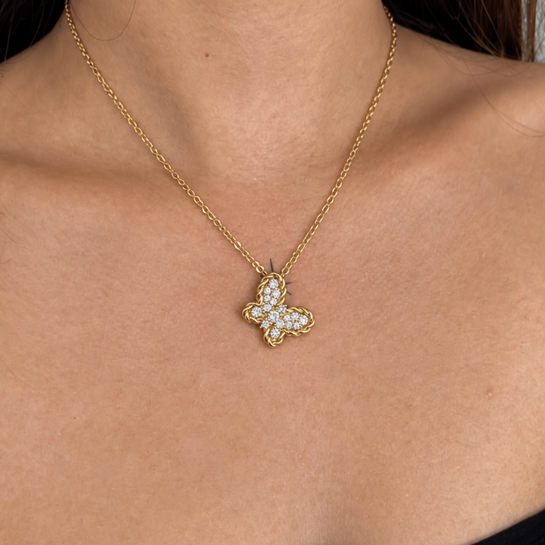 0.18 CT GIA certified Natural Diamond Butterfly Pendant 18K Solid Gold