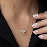 Bezel Set Emerald Cut Lab Grown Diamond Pendant Necklace: 14k Gold, IGI Certified Jwalin Jewels