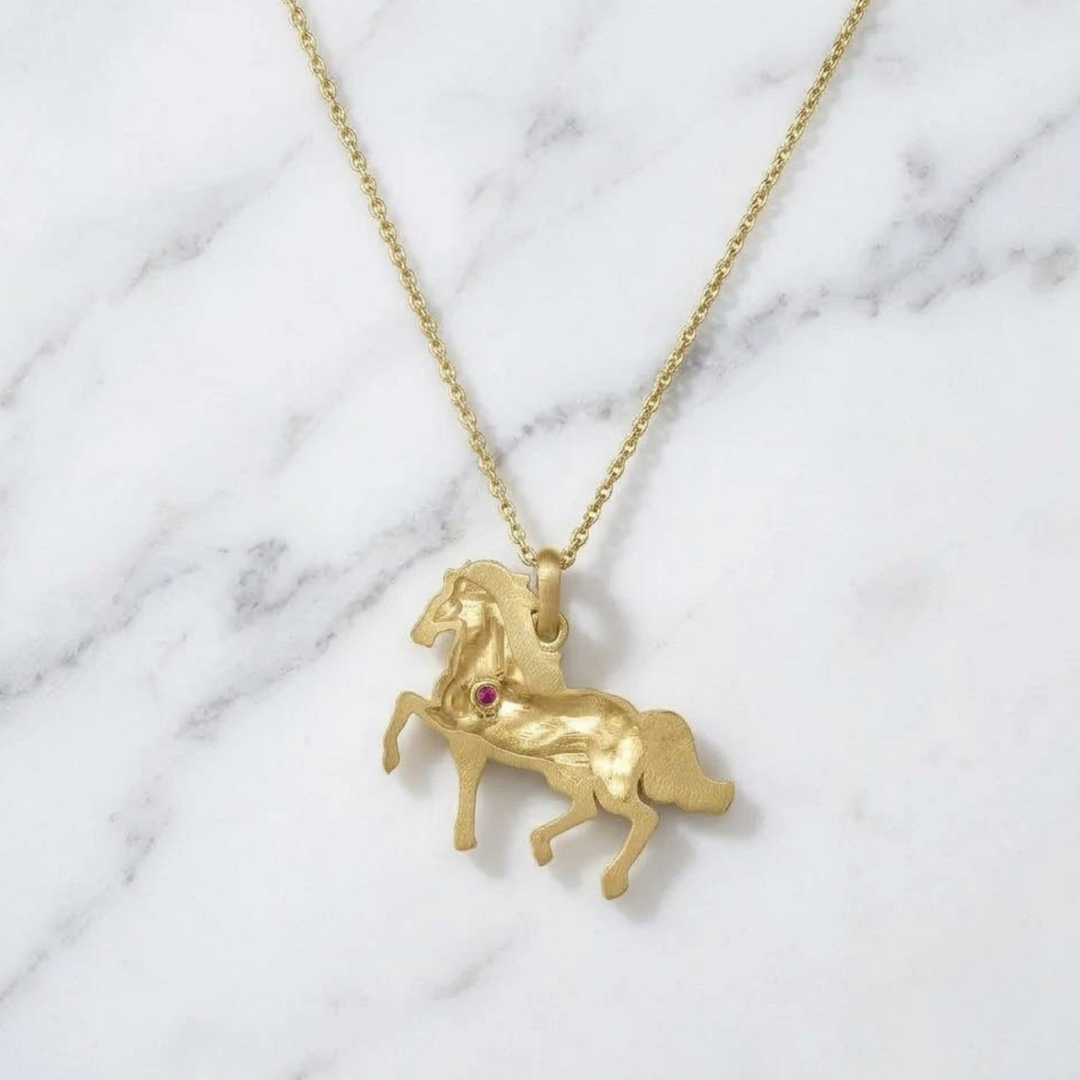 Natural Diamond Horse Pendant Necklace | 18K Solid Gold | GIA Certified