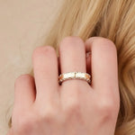 Load image into Gallery viewer, Stitched Gold Ring, 14k Yellow &amp; White Gold Wedding Band, Simple Stackable Ring, Designer Gold Ring, Gift for Her, Modern Chain Edge Jewelry Jwalin Jewels