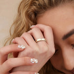 Load image into Gallery viewer, Stitched Gold Ring, 14k Yellow &amp; White Gold Wedding Band, Simple Stackable Ring, Designer Gold Ring, Gift for Her, Modern Chain Edge Jewelry Jwalin Jewels