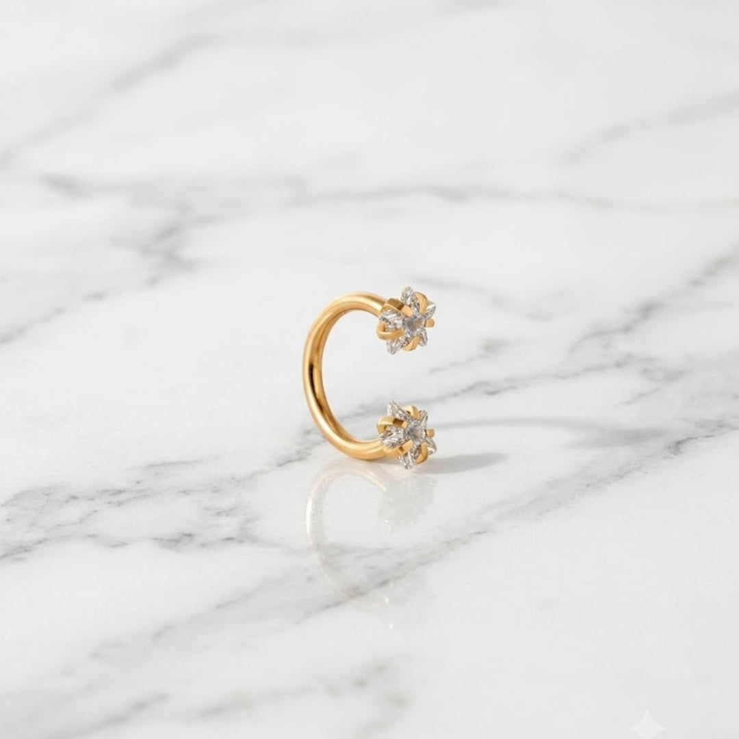 14K Solid Gold Flower Open Huggie Hoop, Diamond Starburst Cartilage Earring, Helix Daith Conch Piercing, Celestial Gift, Cartilage Hoop Gold