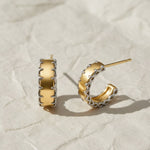 Load image into Gallery viewer, 14k Gold Tiny Huggies Earrings, Dainty Gold Hoops, Modern Stitch Design, Gift for BFF, Step Mother or Gf, Gold Earring Jewelry for Women