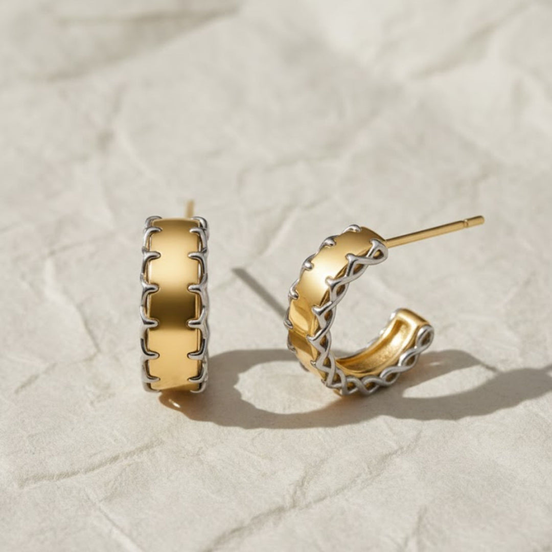 14k Gold Tiny Huggies Earrings, Dainty Gold Hoops, Modern Stitch Design, Gift for BFF, Step Mother or Gf, Gold Earring Jewelry for Women