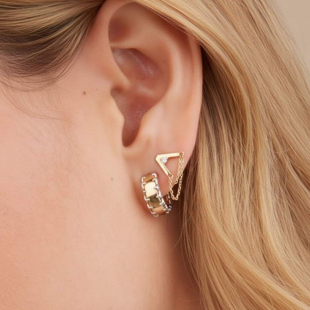 14k Gold Tiny Huggies Earrings, Dainty Gold Hoops, Modern Stitch Design, Gift for BFF, Step Mother or Gf, Gold Earring Jewelry for Women