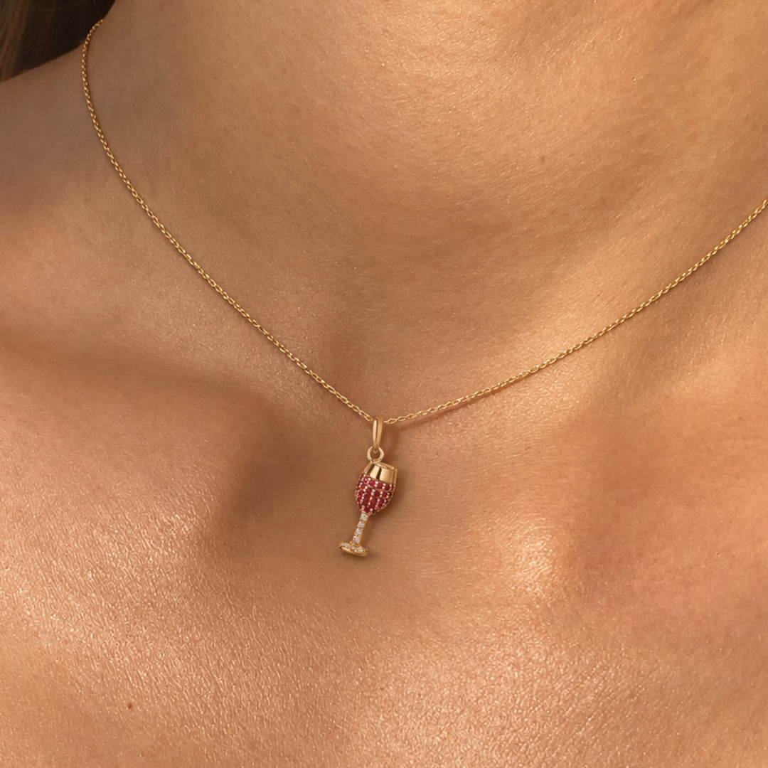 Natural Diamond & Orange Sapphire Wine Glass Pendant