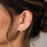14K Solid Gold Flower Open Huggie Hoop, Diamond Starburst Cartilage Earring, Helix Daith Conch Piercing, Celestial Gift, Cartilage Hoop Gold