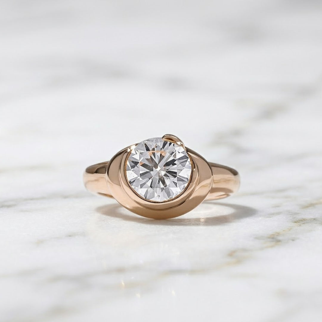 Round Cut Lab Grown Diamond Solitaire Ring 2 CT Bezel Set Solitaire Diamond Engagement Ring, 14K Gold Promise Ring, Anniversary Gift