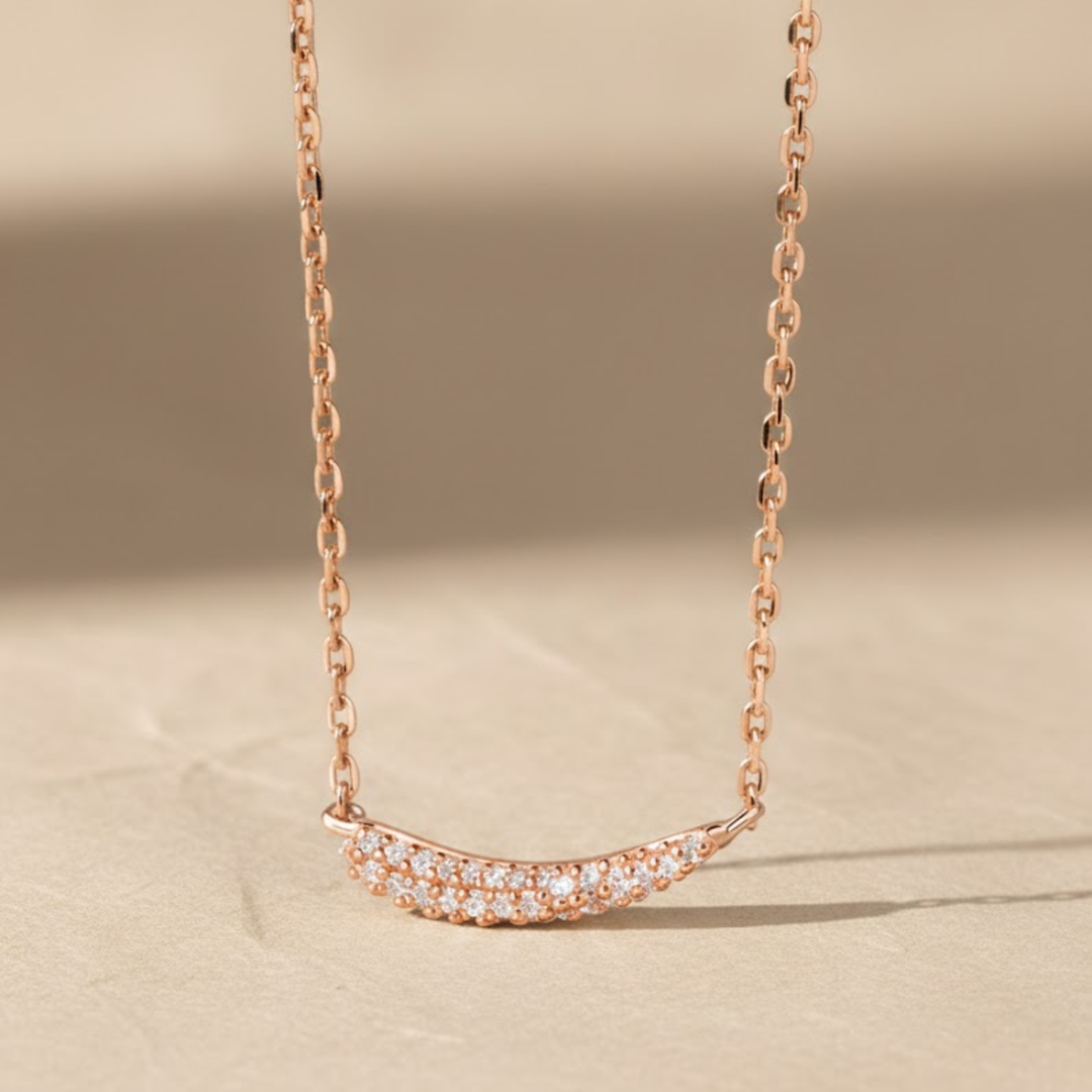 Minimalist Diamond Bar Necklace | Lab Diamond Curved Bar Gold Necklace | Dainty Everyday Jewelry Gift for Her