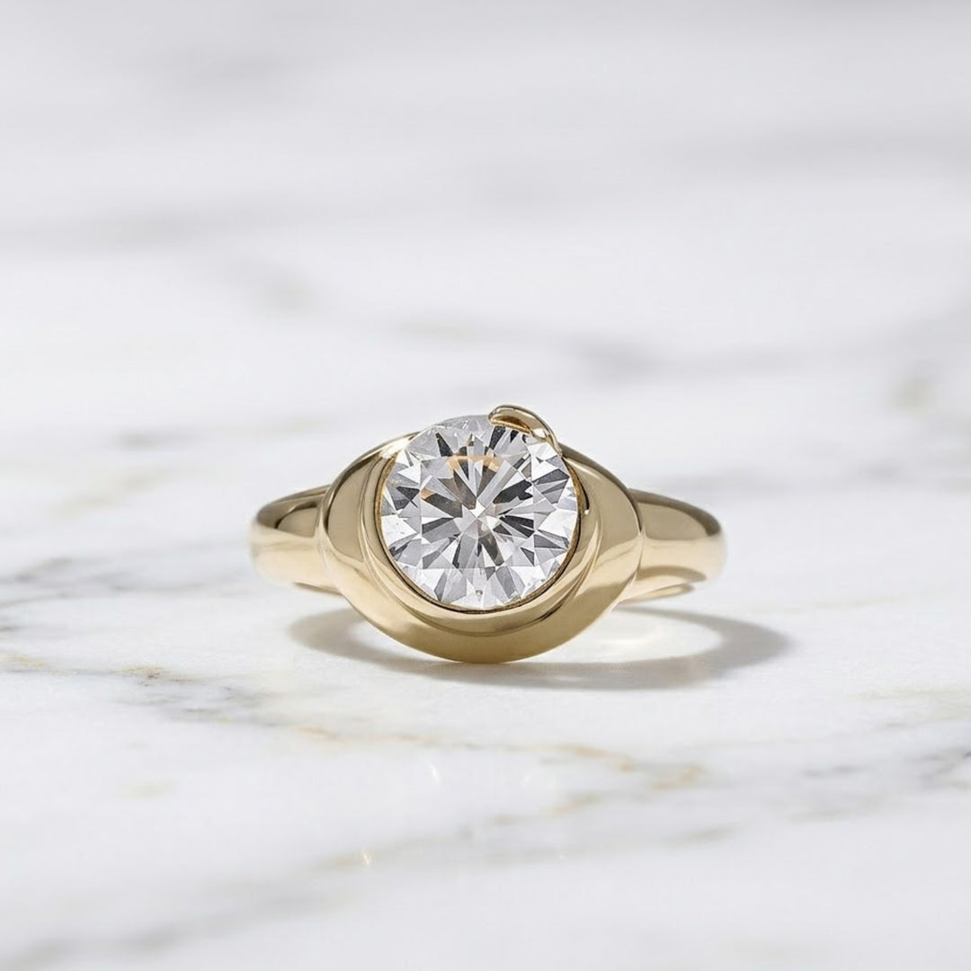 Round Cut Lab Grown Diamond Solitaire Ring 2 CT Bezel Set Solitaire Diamond Engagement Ring, 14K Gold Promise Ring, Anniversary Gift