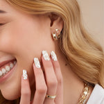 Load image into Gallery viewer, 14k Gold Tiny Huggies Earrings, Dainty Gold Hoops, Modern Stitch Design, Gift for BFF, Step Mother or Gf, Gold Earring Jewelry for Women