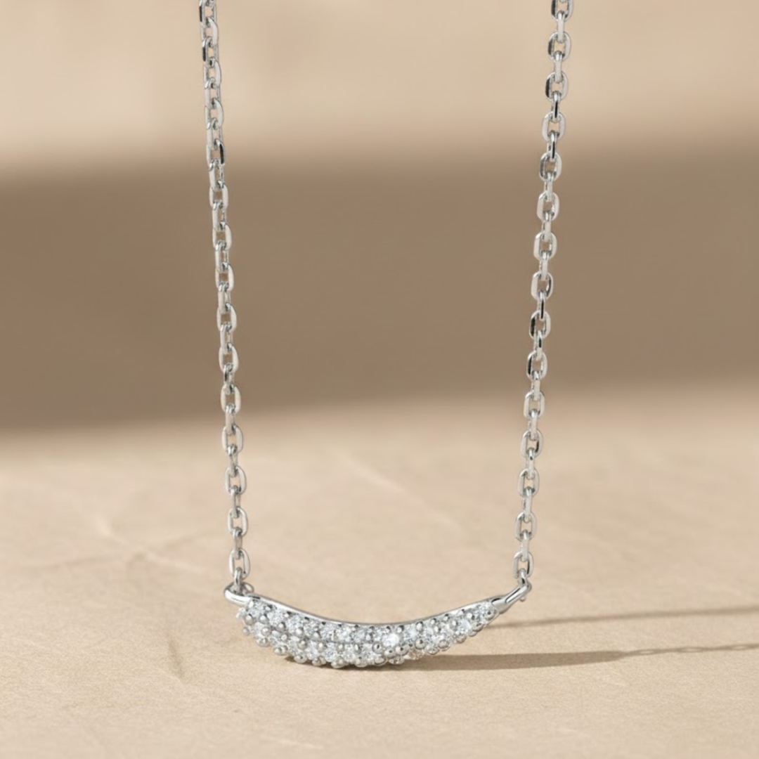 Minimalist Diamond Bar Necklace | Lab Diamond Curved Bar Gold Necklace | Dainty Everyday Jewelry Gift for Her