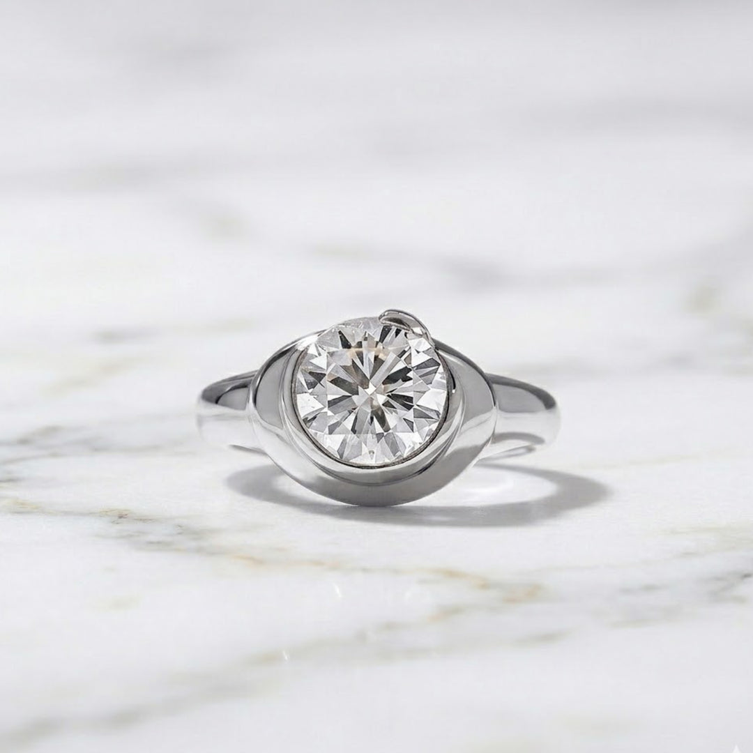 Round Cut Lab Grown Diamond Solitaire Ring 2 CT Bezel Set Solitaire Diamond Engagement Ring, 14K Gold Promise Ring, Anniversary Gift