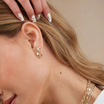 Load image into Gallery viewer, 14k Gold Tiny Huggies Earrings, Dainty Gold Hoops, Modern Stitch Design, Gift for BFF, Step Mother or Gf, Gold Earring Jewelry for Women