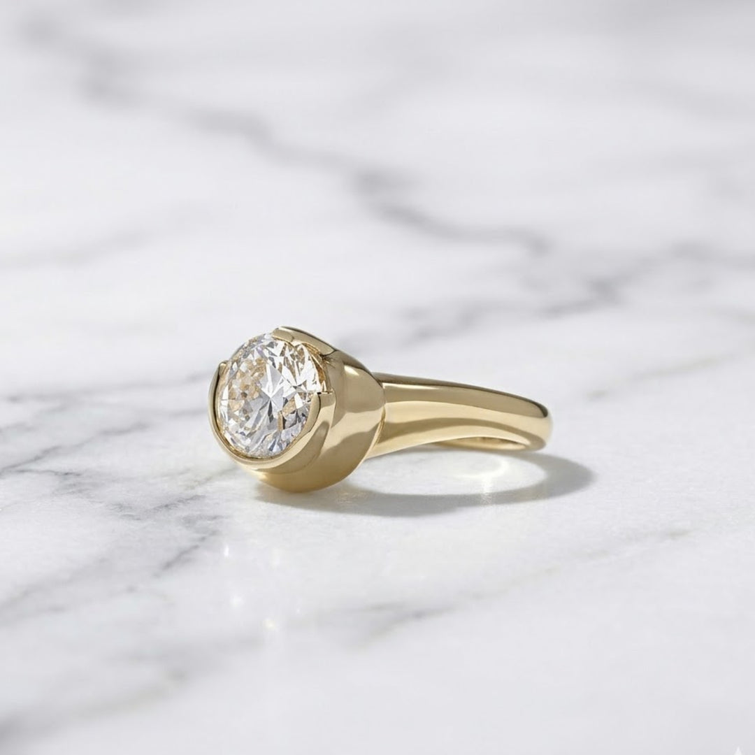 Round Cut Lab Grown Diamond Solitaire Ring 2 CT Bezel Set Solitaire Diamond Engagement Ring, 14K Gold Promise Ring, Anniversary Gift