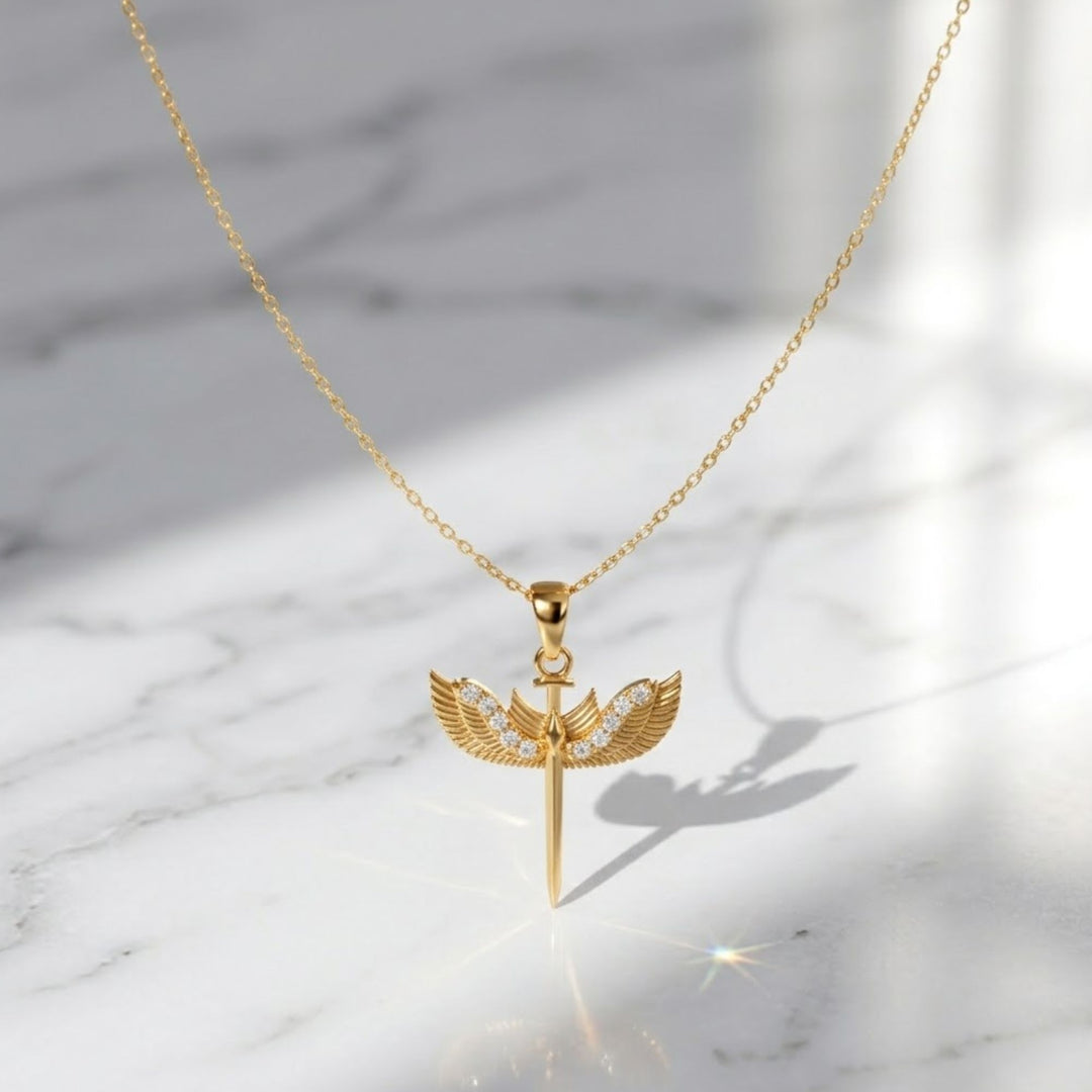 14K Solid Gold Diamond St. Michael Necklace, Archangel Pendant, Guardian Angel