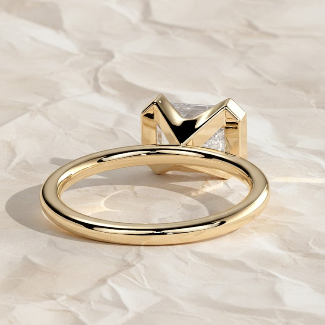 Emerald Half Bezel Lab Grown Diamond Engagement Ring, 1 to 3 CT Lab Created, Wedding Ring, Anniversary Gift, Solitaire Diamond Ring for her