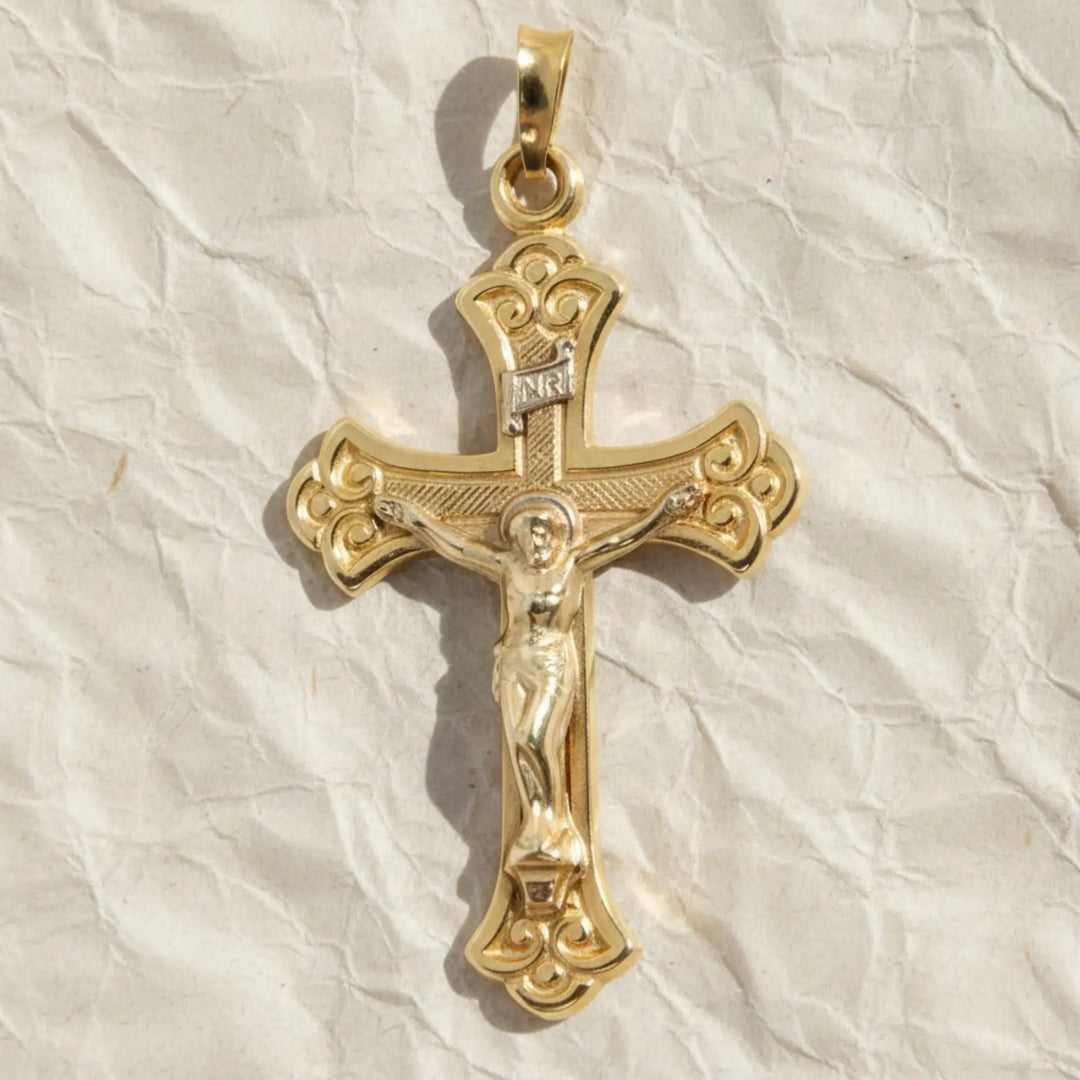 14K Solid Gold Jesus Cross Pendant, Christian Jewelry Jwalin Jewels