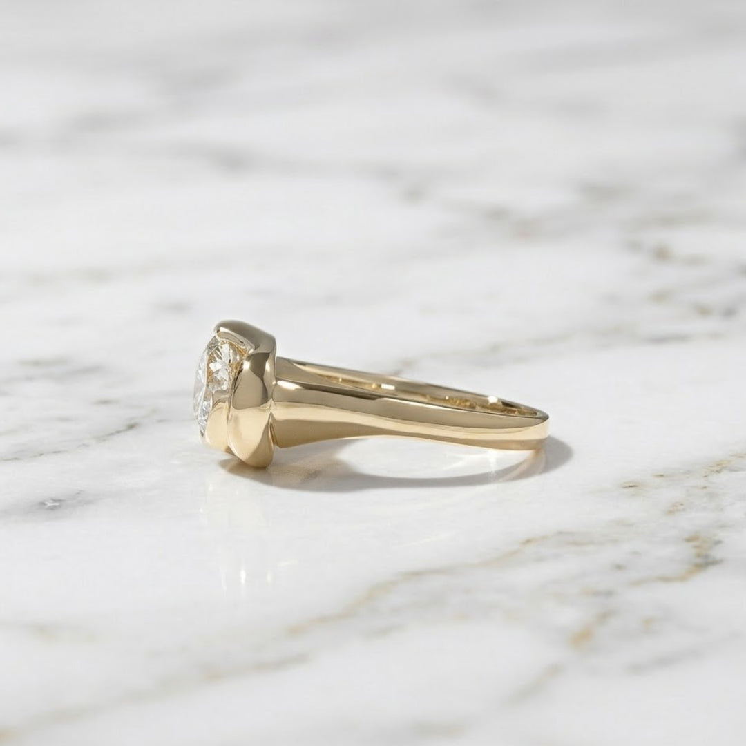 Round Cut Lab Grown Diamond Solitaire Ring 2 CT Bezel Set Solitaire Diamond Engagement Ring, 14K Gold Promise Ring, Anniversary Gift