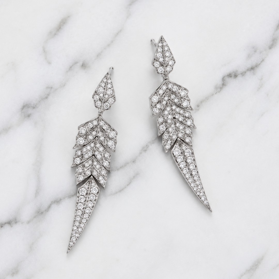 0.77 Carat GIA Certified Natural Diamond Tail Feather Drop Earrings | 18K Solid Gold