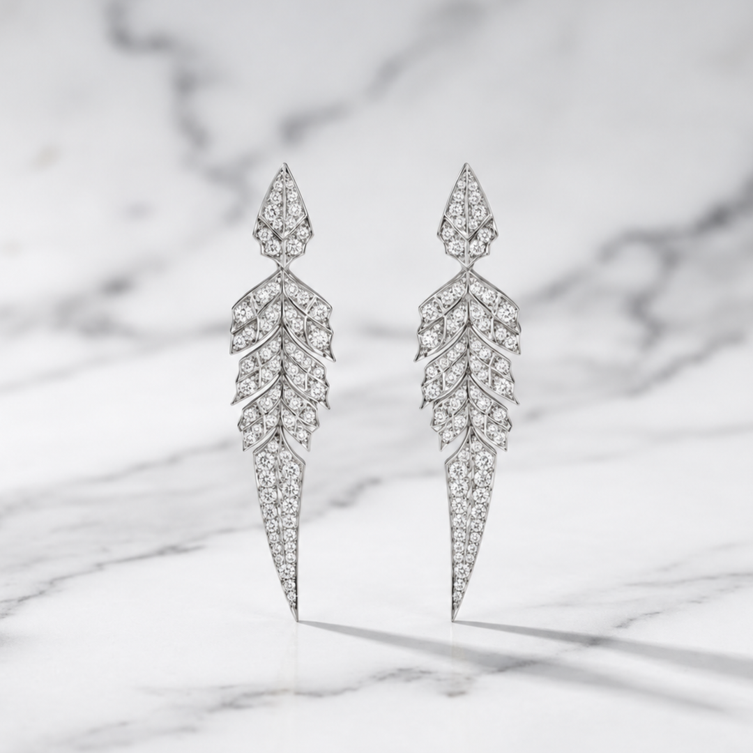0.77 Carat GIA Certified Natural Diamond Tail Feather Drop Earrings | 18K Solid Gold