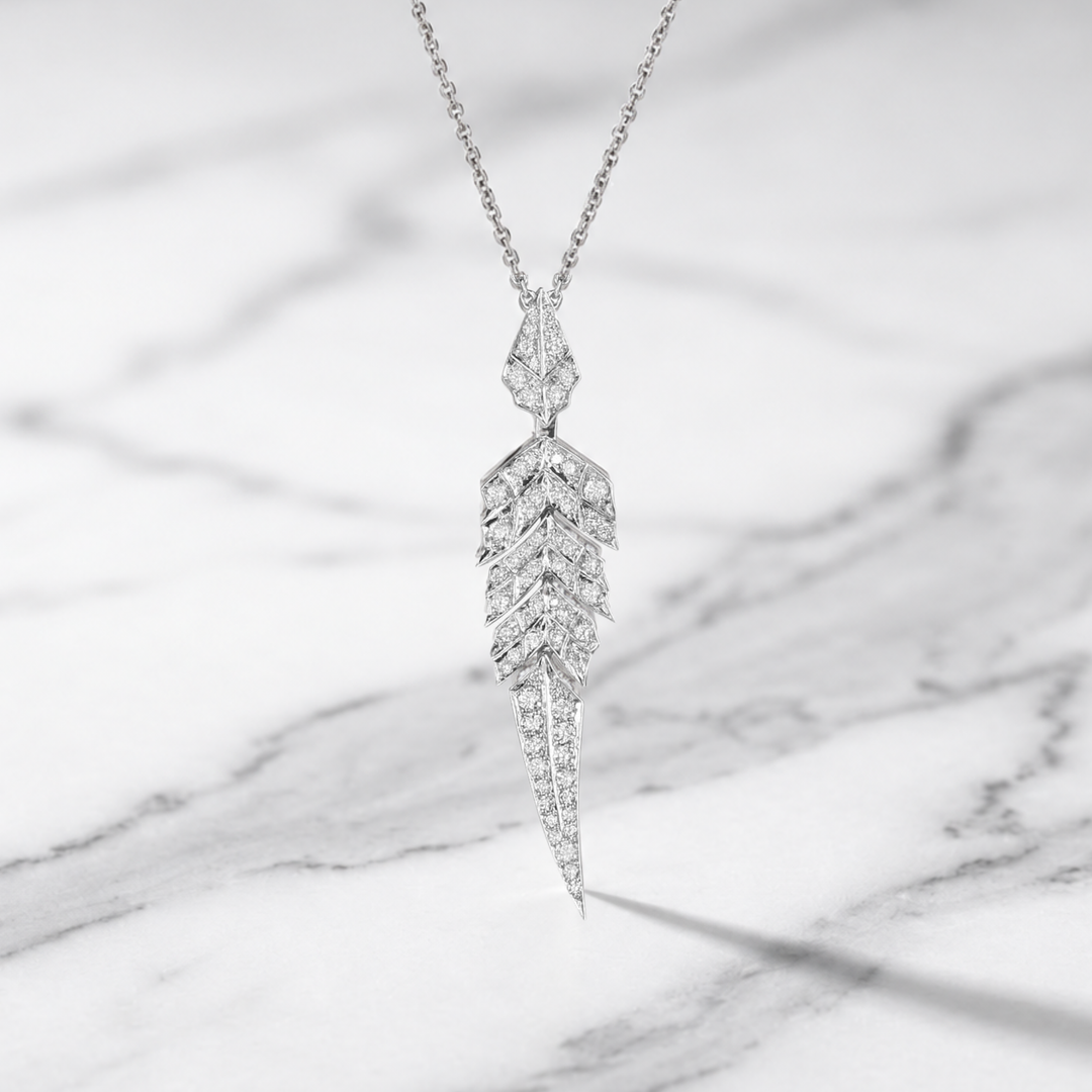 0.40 Carat GIA Certified Natural Diamond Tail Feather Drop Necklace| 18K Solid Gold