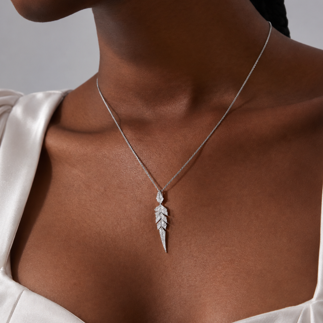 0.40 Carat GIA Certified Natural Diamond Tail Feather Drop Necklace| 18K Solid Gold