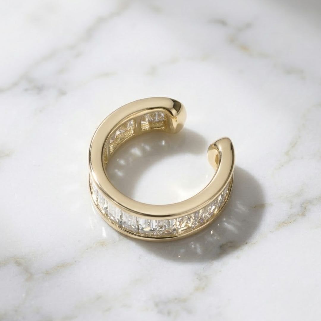 14K Solid Gold Ear Cuff, Baguette Diamond, Lab Grown, Earring Layering, Fine Gold Jewelry