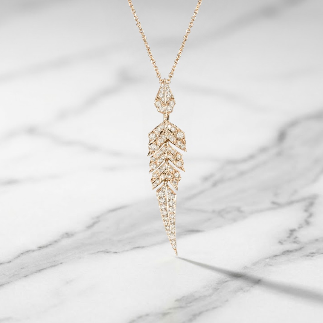 0.40 Carat GIA Certified Natural Diamond Tail Feather Drop Necklace| 18K Solid Gold